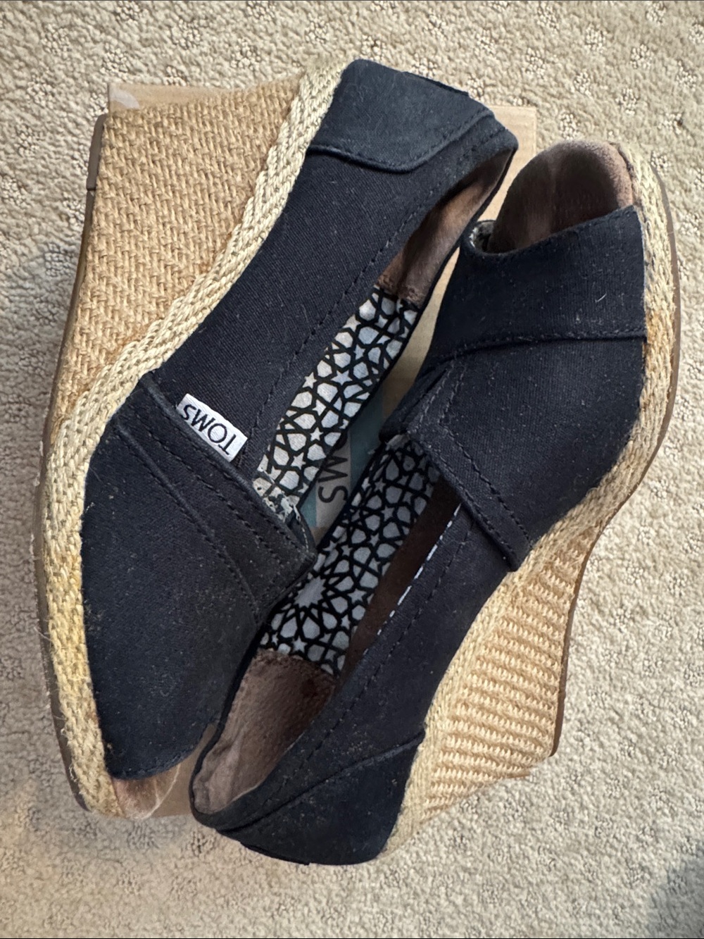 TOMS Women’s Black Canvas Peep-Toe Flats